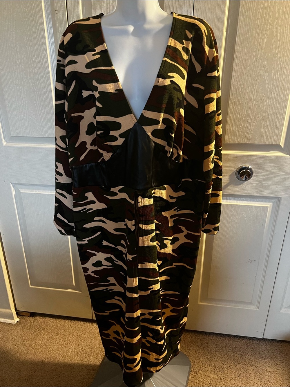 Ashley Stewart Green Brown Camo Maxi Dress